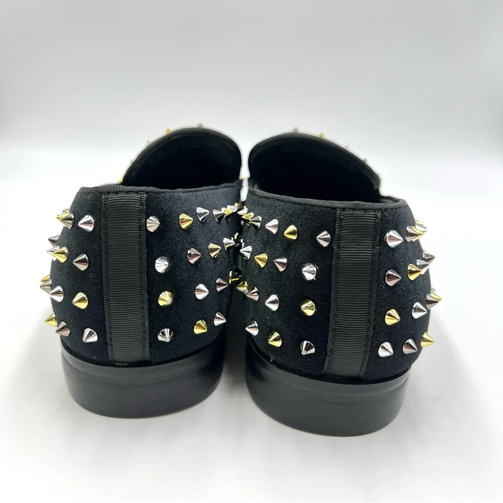 Stacy Adams Mens 9.5 Spire Black Velvet Gold Silver Spiked Studded Loafers Shoes